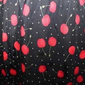Vintage 70s Black Red Cherries Maxi Skirt Rayon Size Small Hippie Mod Retro Cher